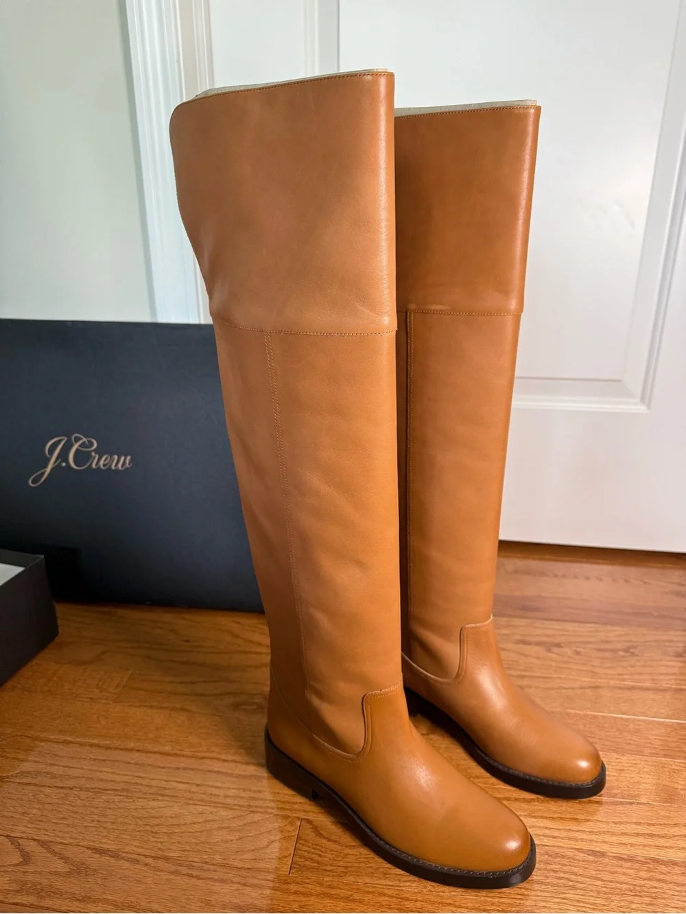NWT J. Crew Tall Over-the-Knee Leather Boots in Saddle/Tan